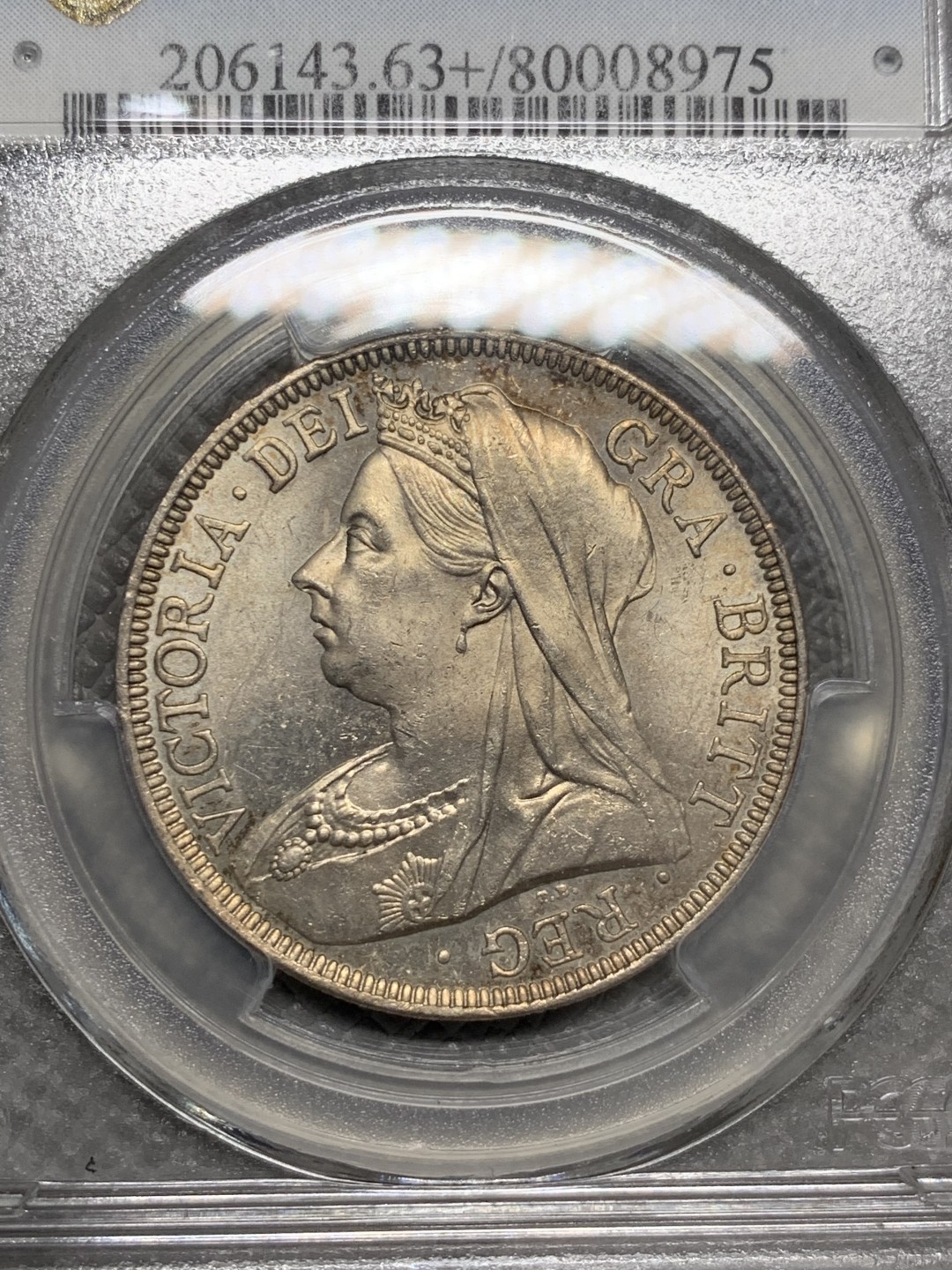 《竞宝斋》第134场-周日，周一连拍 (全场包邮) PCGS-MS63+ 英国 1901 维多利亚披纱 半克朗 银币