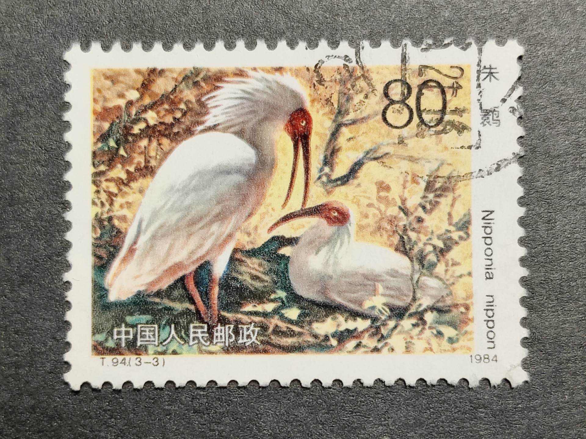 洪涛臻品批发群  精选邮票限时拍卖第二百零五期 T94 朱鹮 3-3信销 1枚顶全套的大筋票！右下角齿裂 角尖齿全 面艳背洁