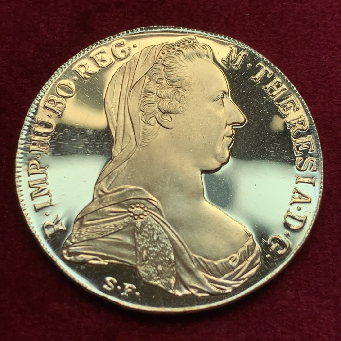 《竞宝斋》第134场-周日，周一连拍 (全场包邮) 1780 奥匈大奶妈泰勒银币（后铸），镀金银币，精制版本 保存的非常好  因为镀金NGC无法评级