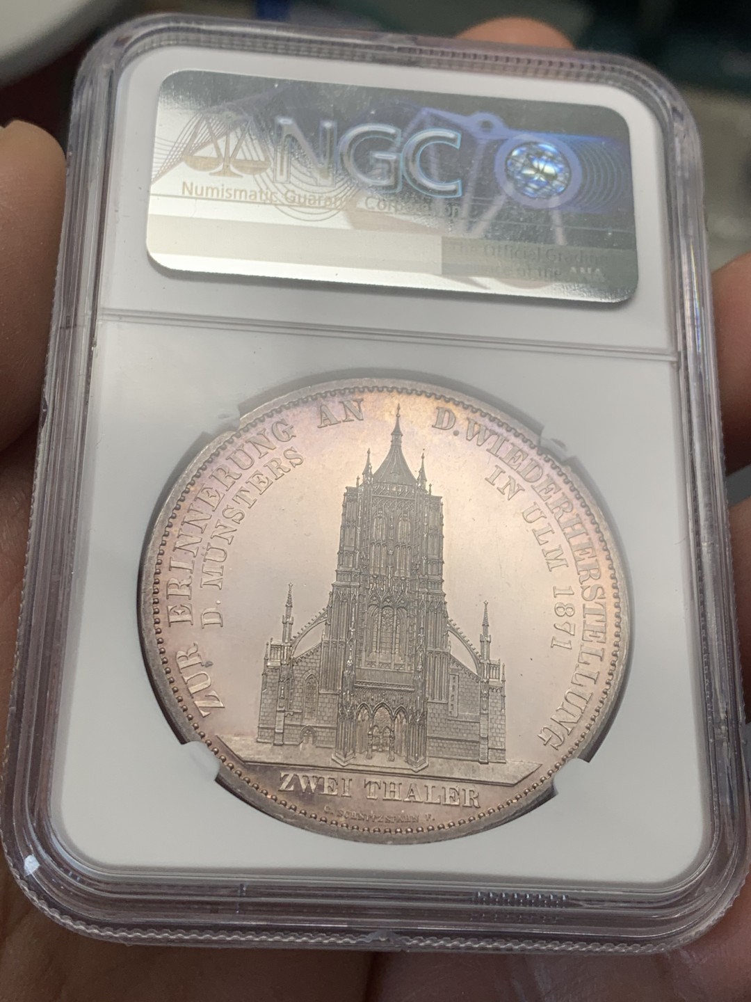 《竞宝斋》第134场-周日，周一连拍 (全场包邮) 亚军分NGC PF63UC 德国 1871年 符腾堡乌尔姆大教堂 2泰勒 大银币 热门品种 品相完美 难得好物