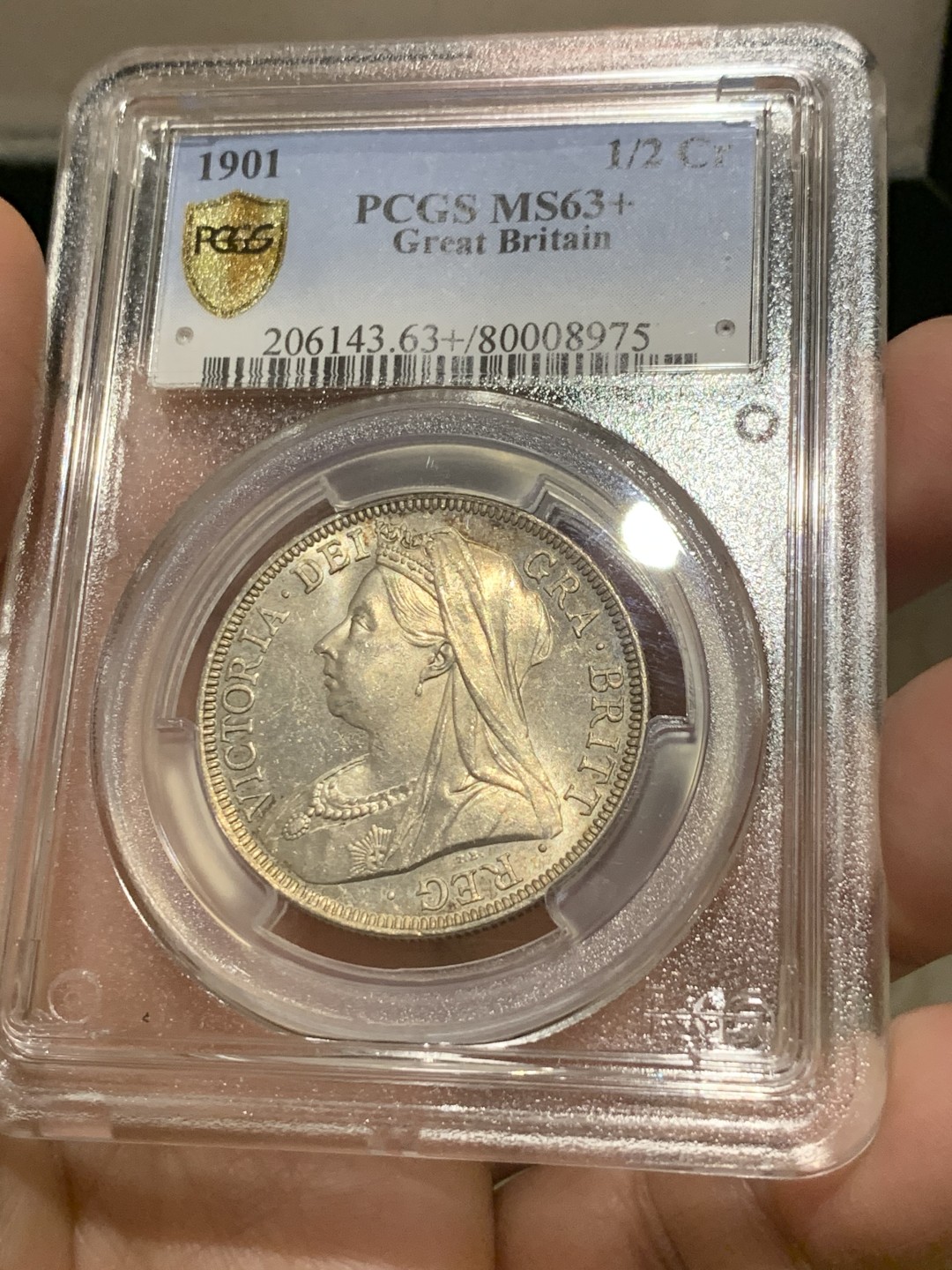 《竞宝斋》第134场-周日，周一连拍 (全场包邮) PCGS-MS63+ 英国 1901 维多利亚披纱 半克朗 银币