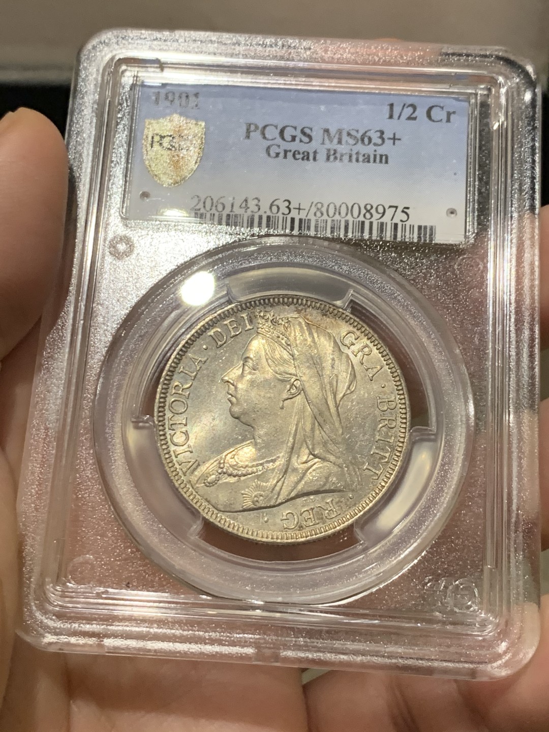 《竞宝斋》第134场-周日，周一连拍 (全场包邮) PCGS-MS63+ 英国 1901 维多利亚披纱 半克朗 银币