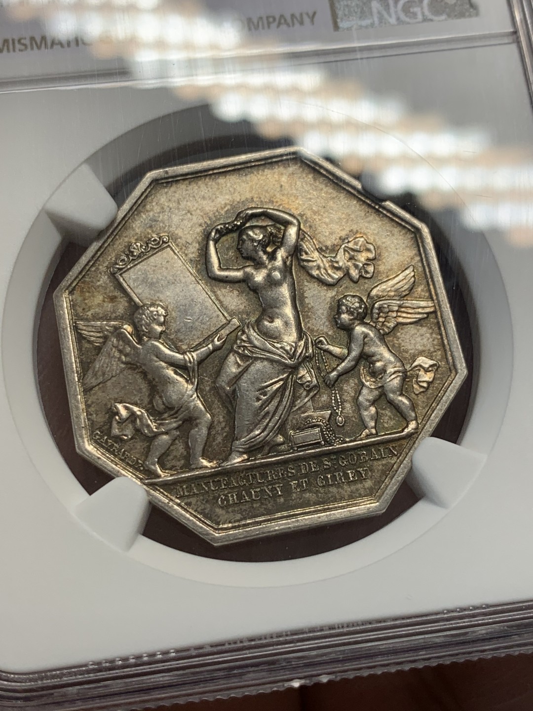 《竞宝斋》第134场-周日，周一连拍 (全场包邮) NGC MS64 法国1830皇家玻璃工坊八角银章 经典魔镜八角，设计精妙，64分少见高分，值得收藏