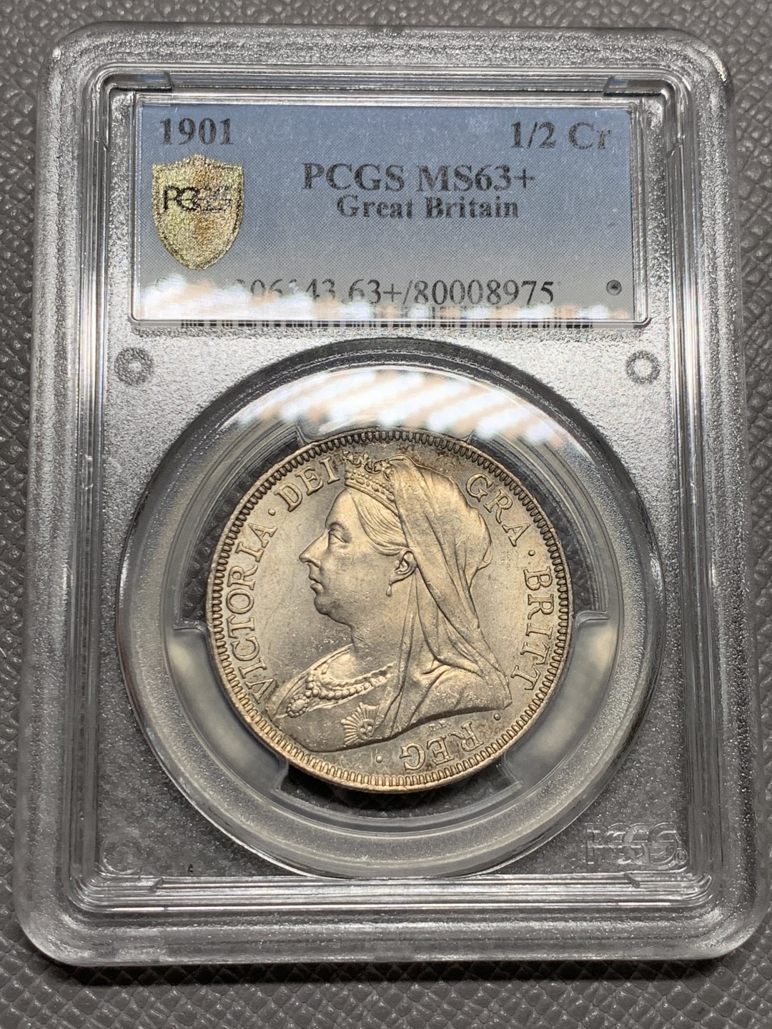 《竞宝斋》第134场-周日，周一连拍 (全场包邮) PCGS-MS63+ 英国 1901 维多利亚披纱 半克朗 银币