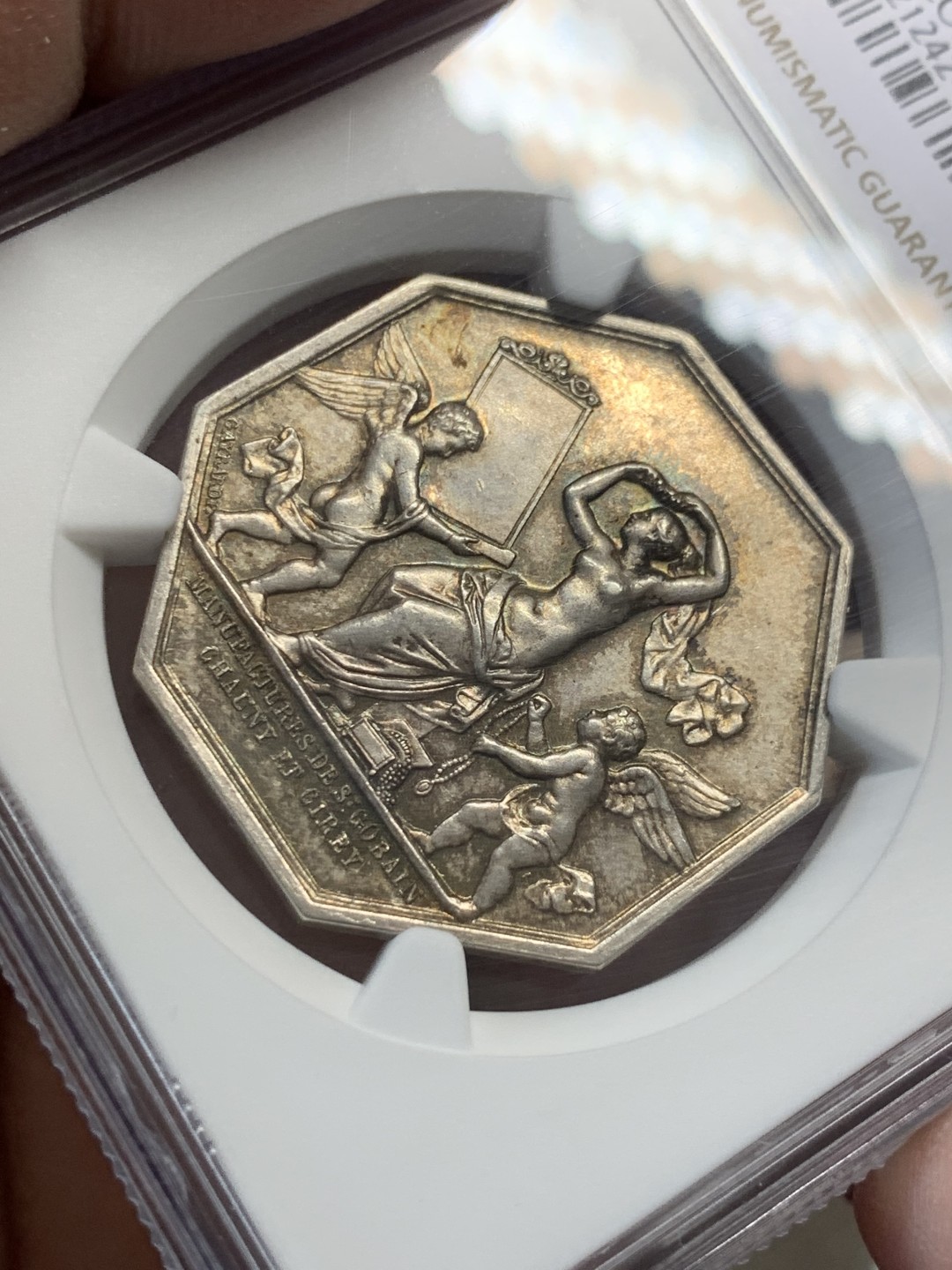 《竞宝斋》第134场-周日，周一连拍 (全场包邮) NGC MS64 法国1830皇家玻璃工坊八角银章 经典魔镜八角，设计精妙，64分少见高分，值得收藏