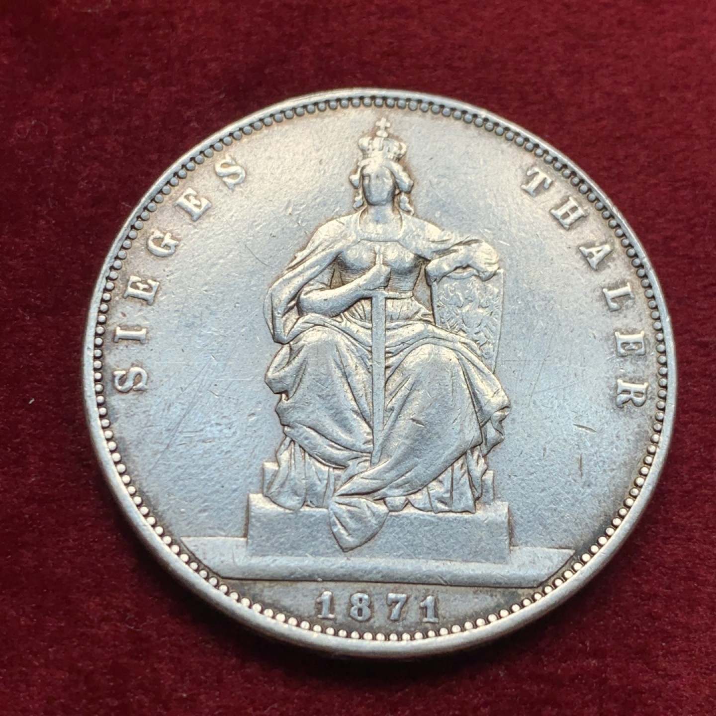 《竞宝斋》第134场-周日，周一连拍 (全场包邮) 普鲁士德国 1871年 普法战争胜利泰勒银币 顶端有焊接痕迹