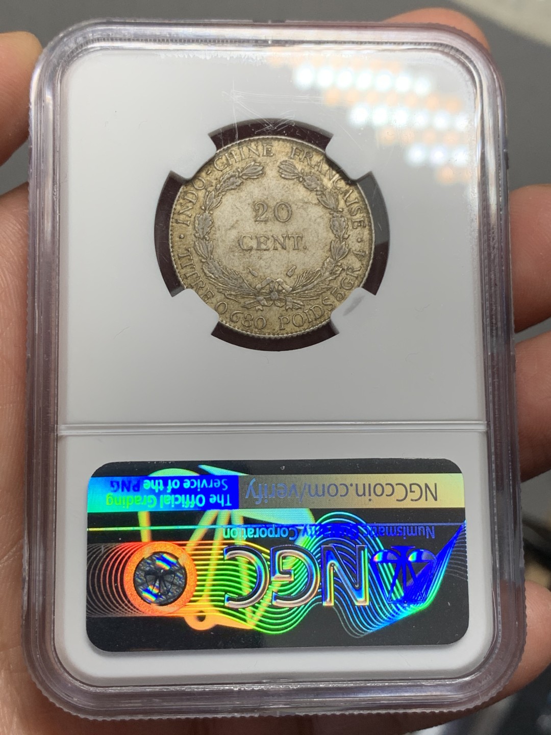 《竞宝斋》第135场-周日，周一连拍 (全场包邮) NGC AU58 法属印度支那1937年坐洋20分银币