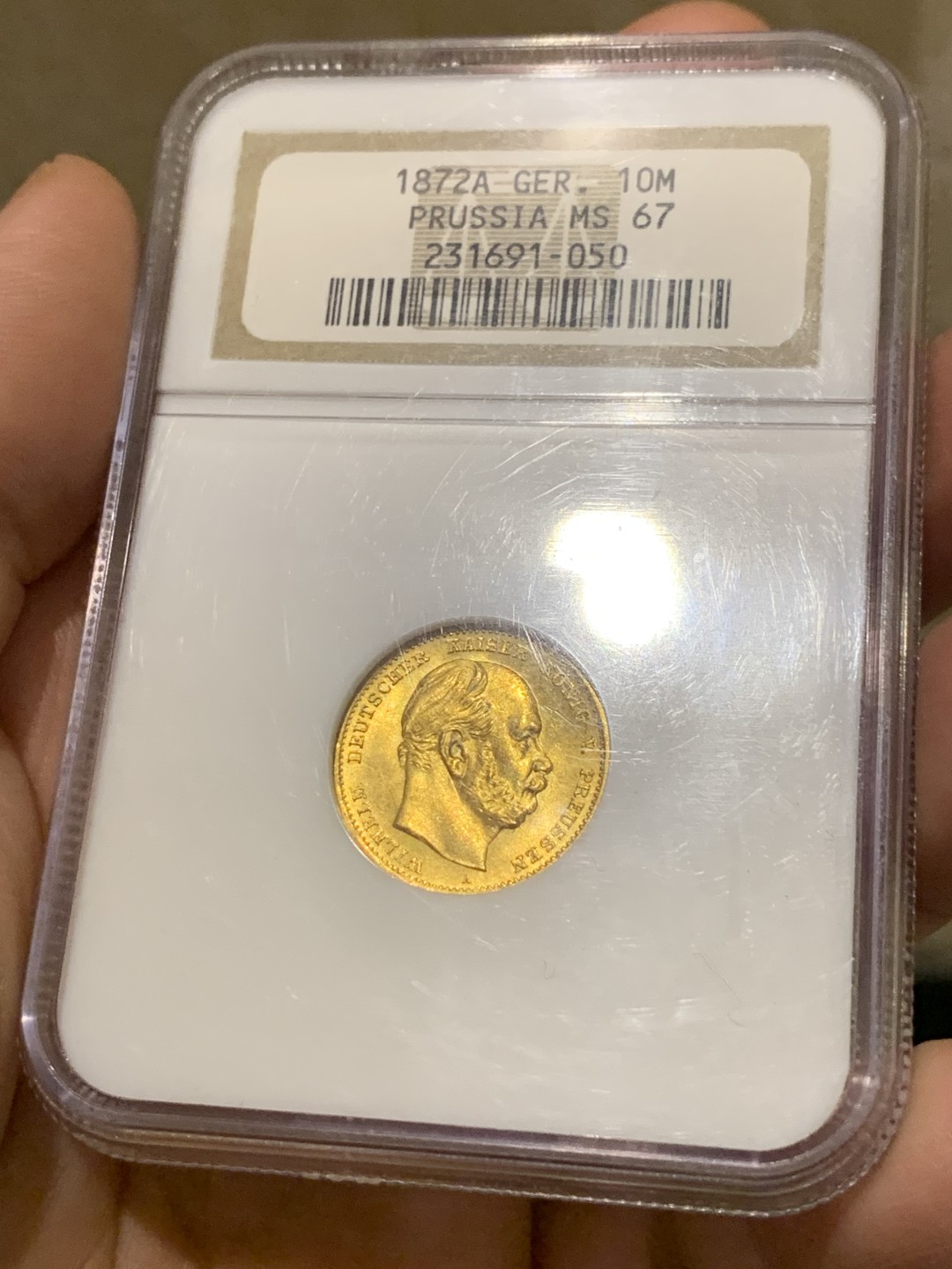 《竞宝斋》第135场-周日，周一连拍 (全场包邮) NGC MS67 普鲁士 1872年 10马克 金币 67的超高分数 N老盒加持 保存的非常好 近乎完美 可收藏