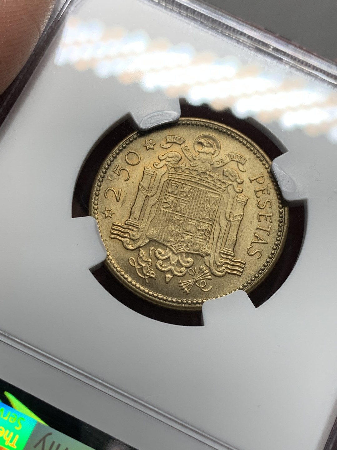 《竞宝斋》第135场-周日，周一连拍 (全场包邮) NGC-UNC 西班牙1953年 佛朗哥2.5比塞塔铜币 这奇葩面值就发行过这一次很少见