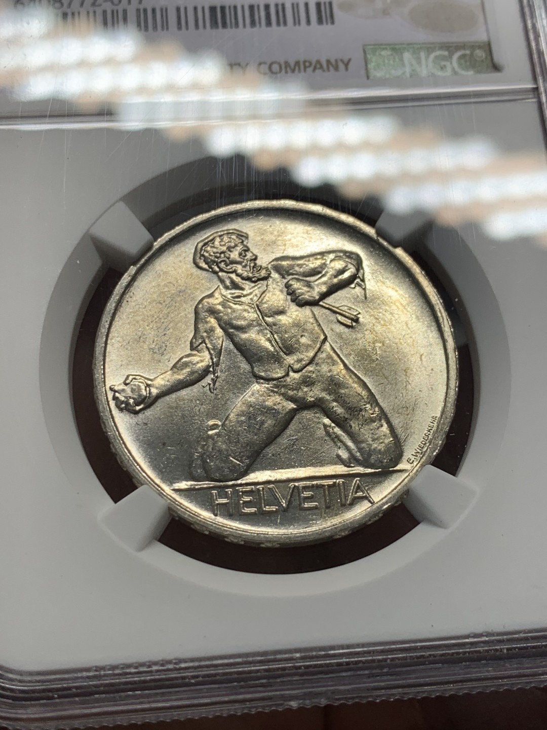 《竞宝斋》第135场-周日，周一连拍 (全场包邮) NGC-MS63 瑞士1944年 5法郎大银币 顶级好品