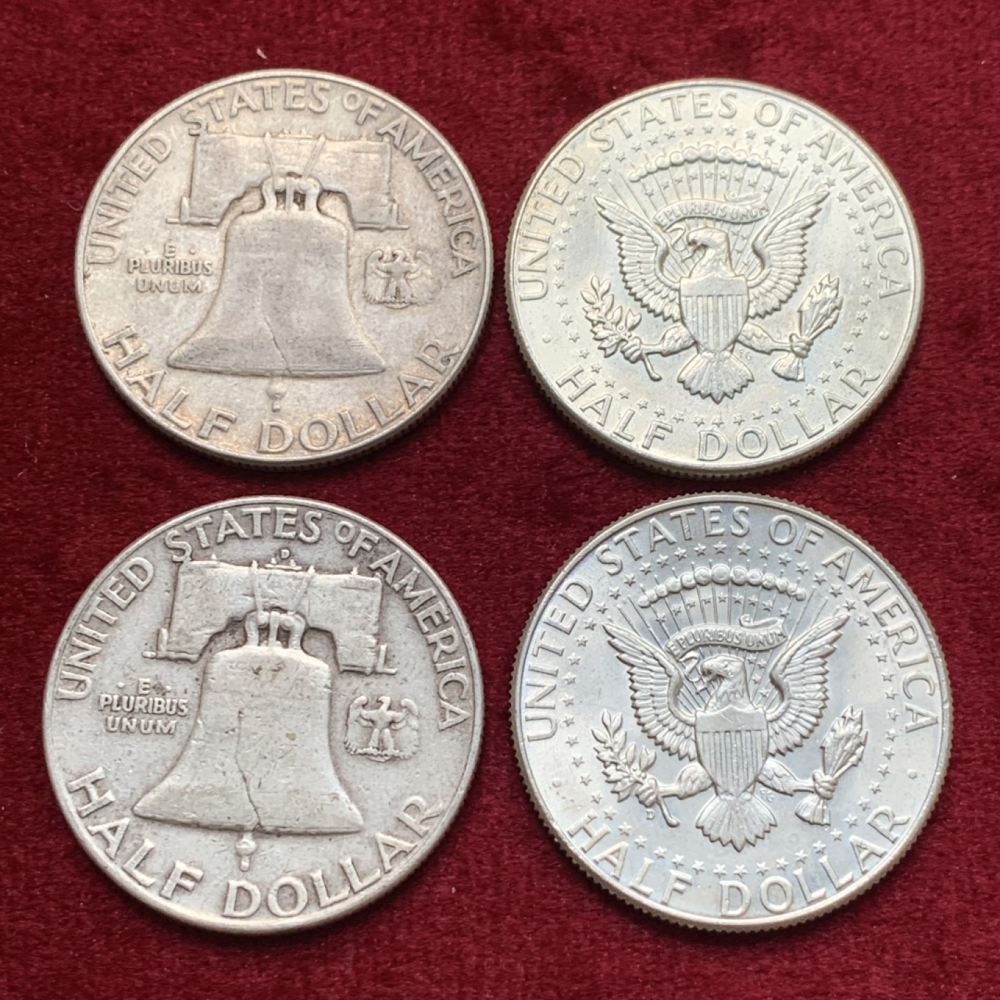 《竞宝斋》第135场-周日，周一连拍 (全场包邮) 美国900银 银币4枚 2枚富兰克林半美元，2枚肯尼迪半美元 单枚12.5克 都是高银版 合计50克900银