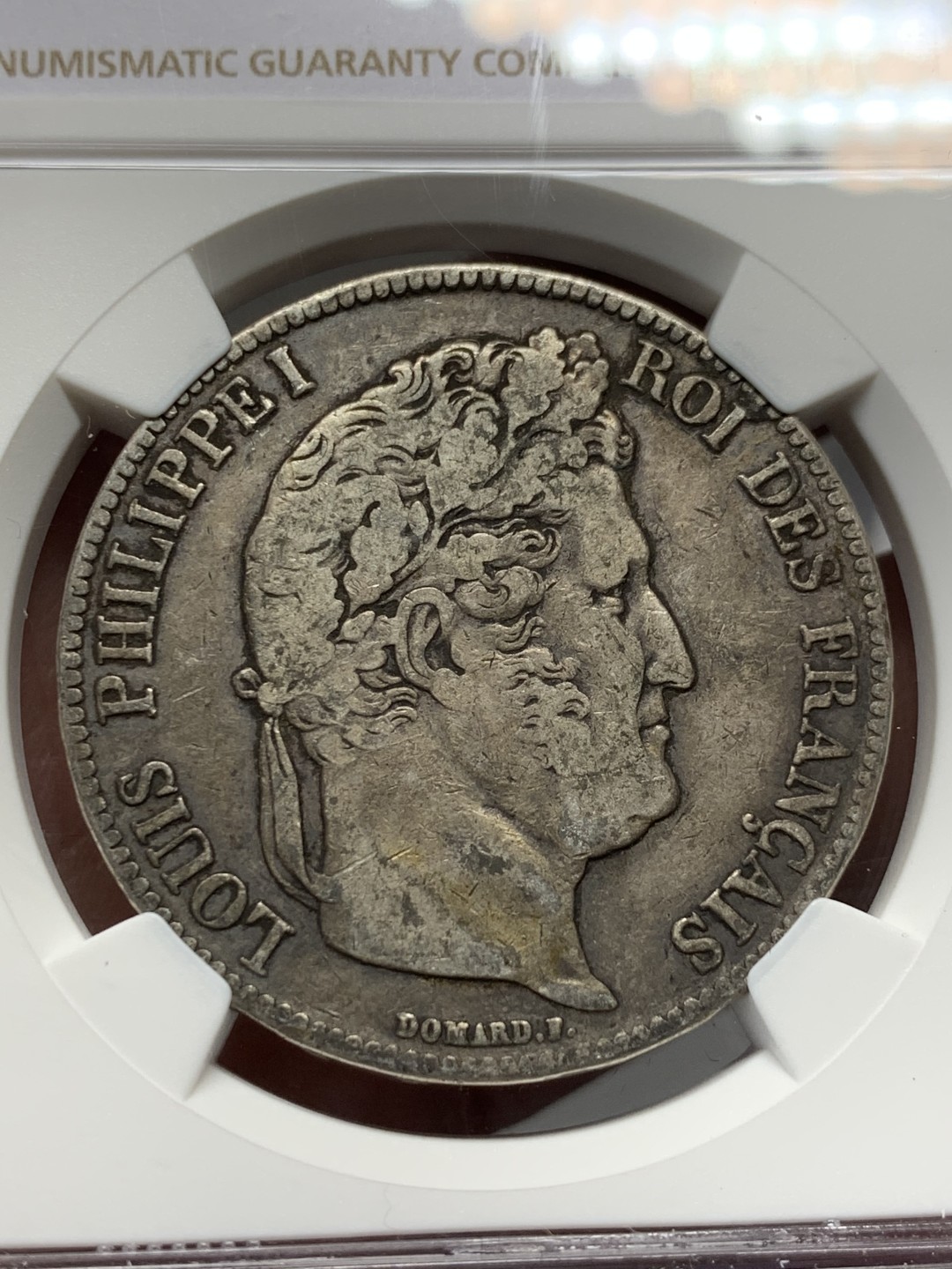 《竞宝斋》第135场-周日，周一连拍 (全场包邮) NGC XF40 法国 1837年 菲利普 5法郎 银币 原味包浆 状态不错