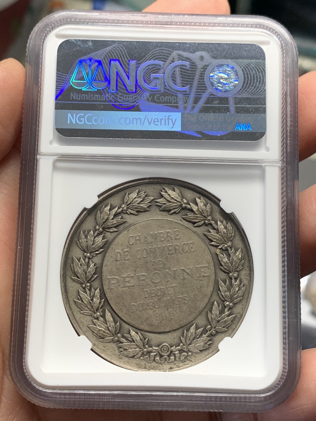 《竞宝斋》第135场-周日，周一连拍 (全场包邮) NGC MS64 法国 1900 佩隆商业区高浮雕 银章细致卷发