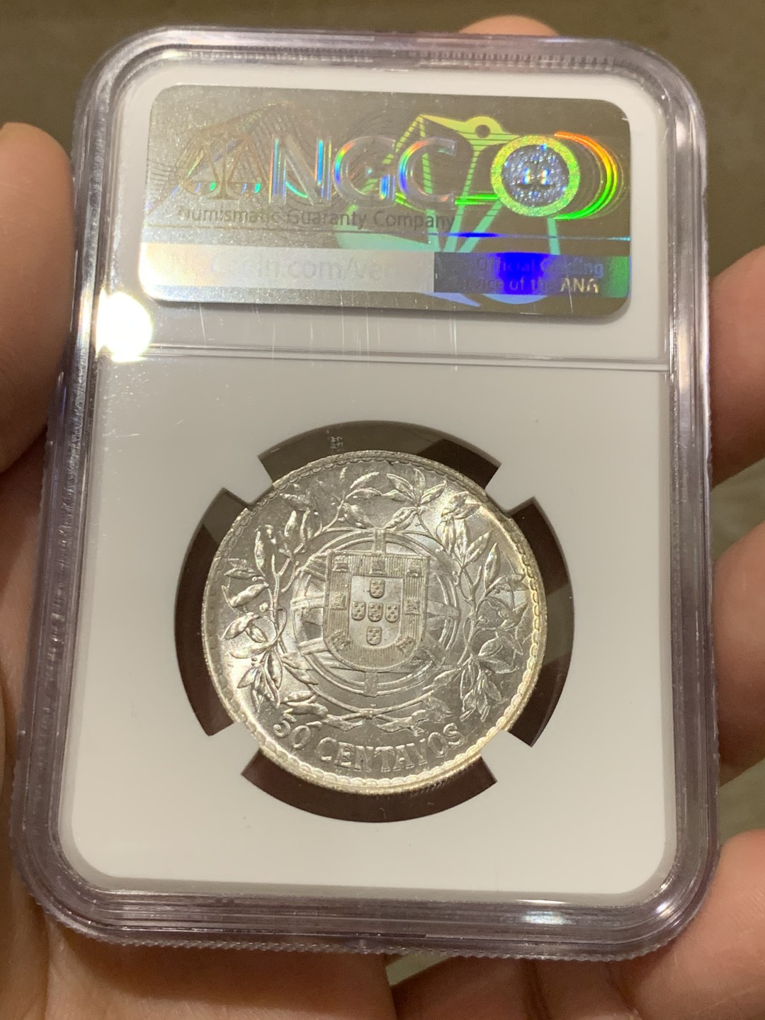 《竞宝斋》第135场-周日，周一连拍 (全场包邮) NGC-MS63 葡萄牙1916年 50分自由女神半圆银币