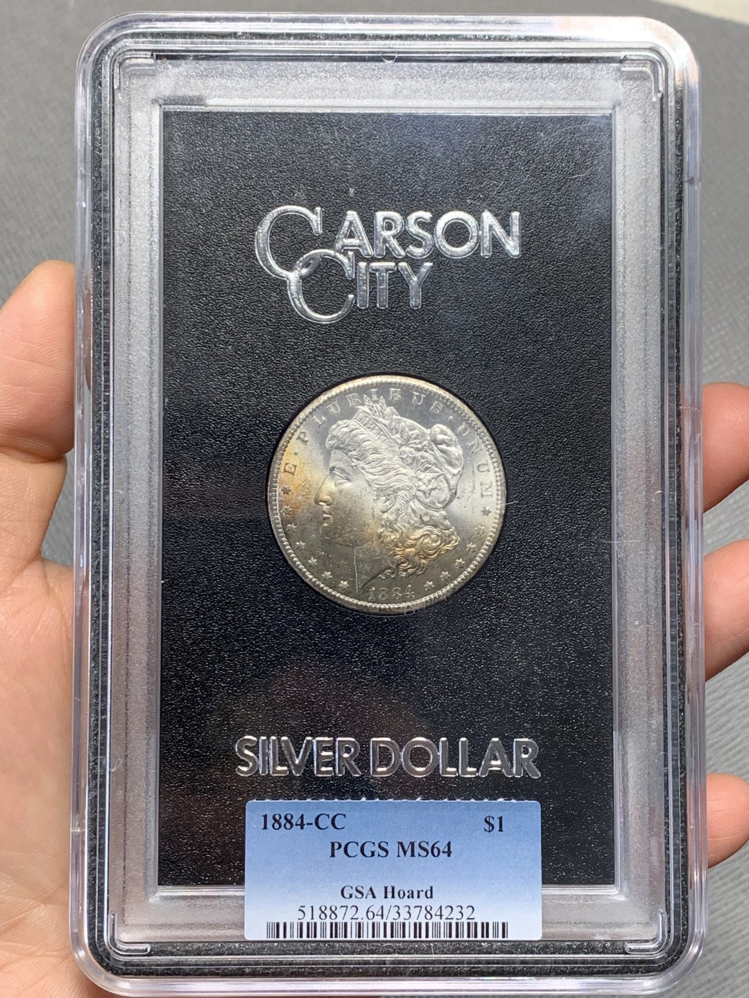 《竞宝斋》第135场-周日，周一连拍 (全场包邮) PCGS-MS64 美国 1884年 一美元 摩根币 少见卡森厂+PCGSxGSA大盒+彩浆 摩根党一步到位