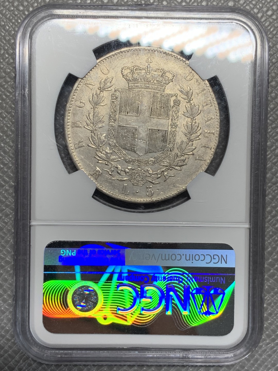 《竞宝斋》第135场-周日，周一连拍 (全场包邮) NGC-AU53 意大利 1876年 伊曼纽尔 5里拉 大银币