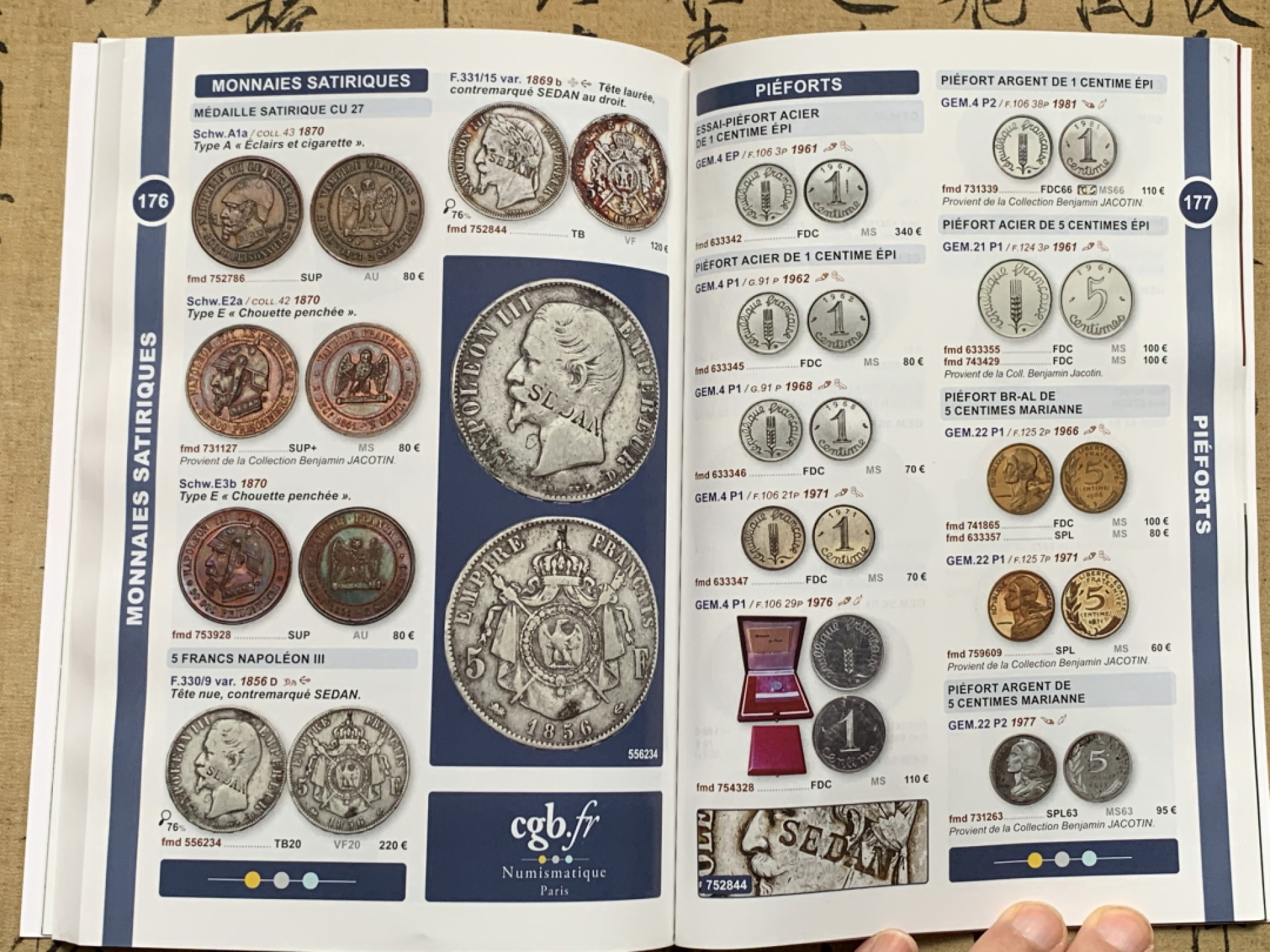《竞宝斋》第135场-周日，周一连拍 (全场包邮) 法国cga历代硬币价格图录（1798-2001年）244页精美印刷