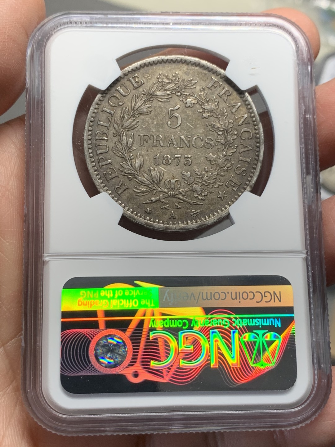 《竞宝斋》第135场-周日，周一连拍 (全场包邮) NGC AU55  法国 1873年 大力神 5法郎 大银币 深彩包浆 难得给分