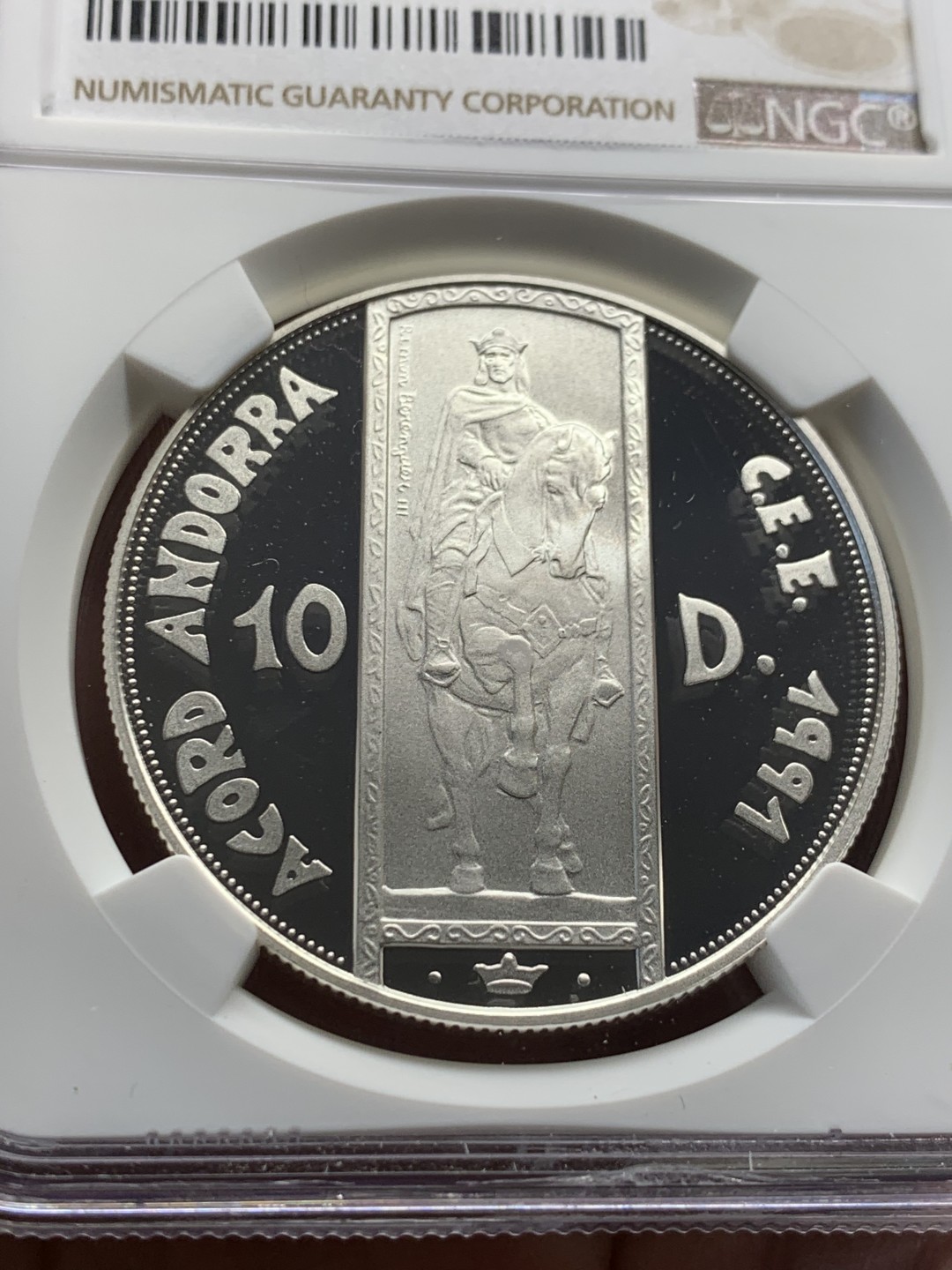《竞宝斋》第135场-周日，周一连拍 (全场包邮) NGC-PF69 安道尔1995年 欧洲海关联盟 10第纳尔精制大银币