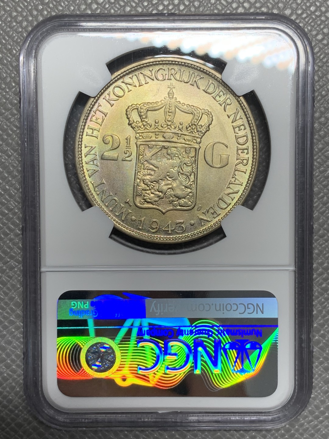 《竞宝斋》第135场-周日，周一连拍 (全场包邮) NGC-MS63 荷属东印度1943年 威廉米娜女王2.5盾大银币 殖民地的币都涨的凶