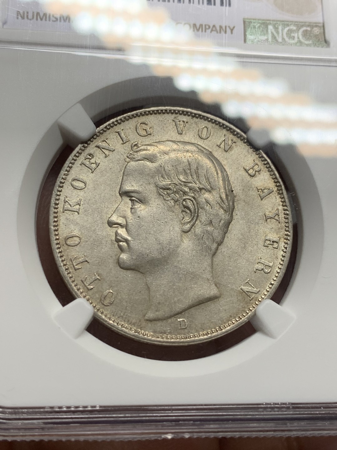 《竞宝斋》第135场-周日，周一连拍 (全场包邮) NGC MS63 德国 巴伐利亚 1913年 三马克 奥托 银币 漂亮 细节好