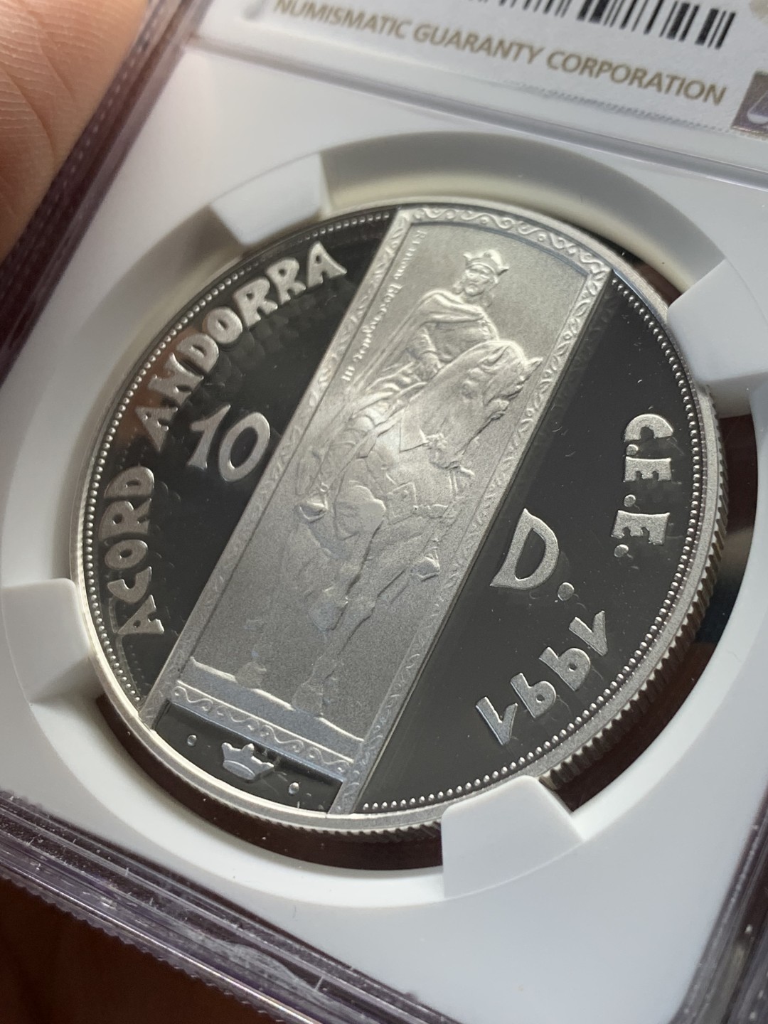 《竞宝斋》第135场-周日，周一连拍 (全场包邮) NGC-PF69 安道尔1995年 欧洲海关联盟 10第纳尔精制大银币