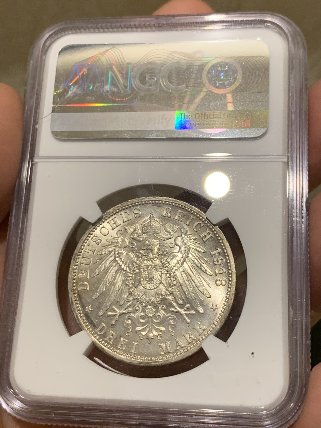 《竞宝斋》第135场-周日，周一连拍 (全场包邮) NGC-MS63 德国普鲁士1913年威廉二世在位25周年纪念3马克银币