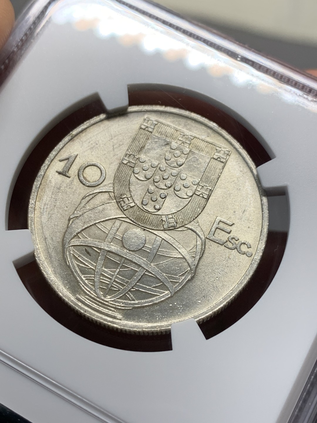 《竞宝斋》第135场-周日，周一连拍 (全场包邮) NGC-UNC 葡萄牙1954年 大帆船10埃斯库多银币 顶级原光好品