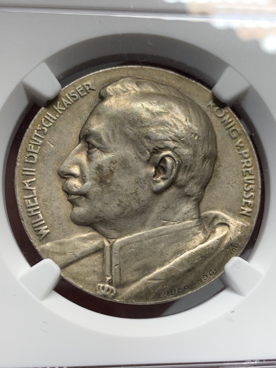 《竞宝斋》第135场-周日，周一连拍 (全场包邮) NGC-AU58 1913年 德皇威廉二世加冕25周年纪念银章 原味欧洲灰包浆，皇冠面状态出色