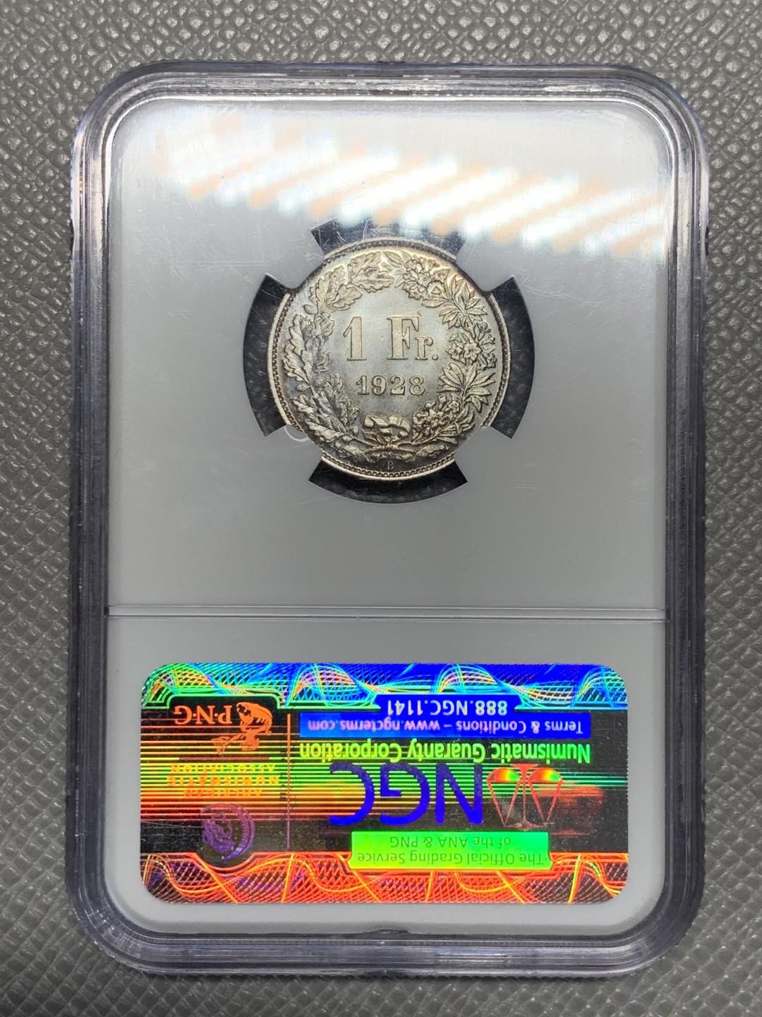 《竞宝斋》第135场-周日，周一连拍 (全场包邮) NGC-MS67 瑞士 1928年 1法郎银币 冠军分 转光漂亮 前期年份高分相比二战后50.60年代稀少很多