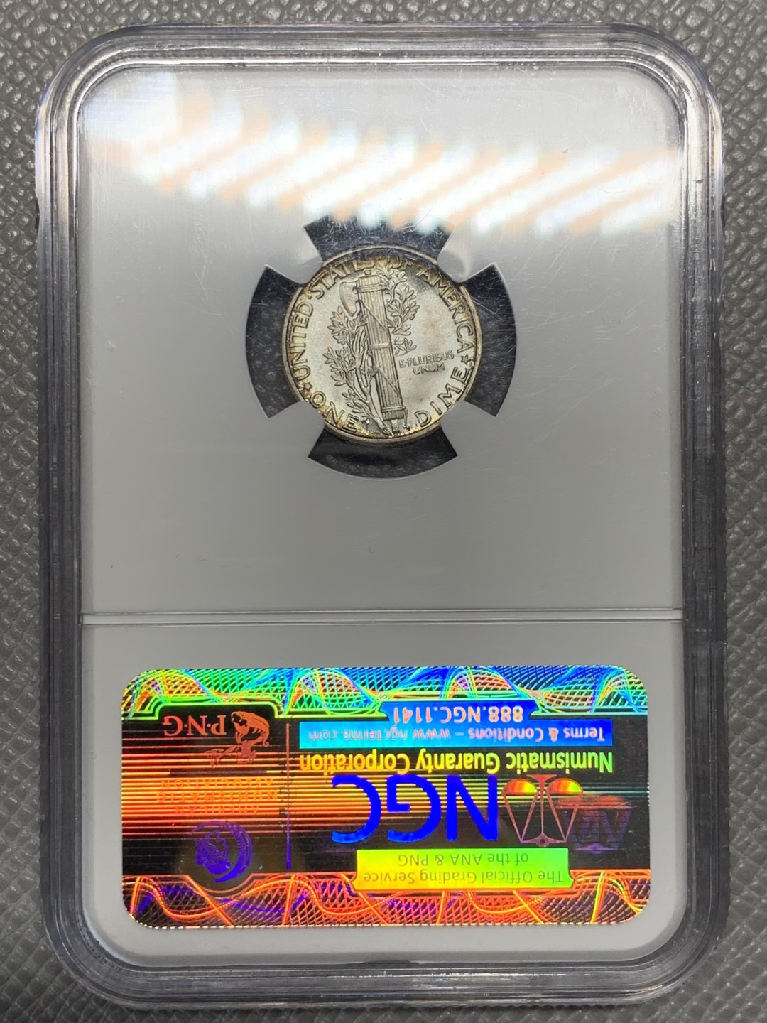 《竞宝斋》第135场-周日，周一连拍 (全场包邮) NGC MS66 美国 1944年 小飞侠 10分银币 老盒 高品状态