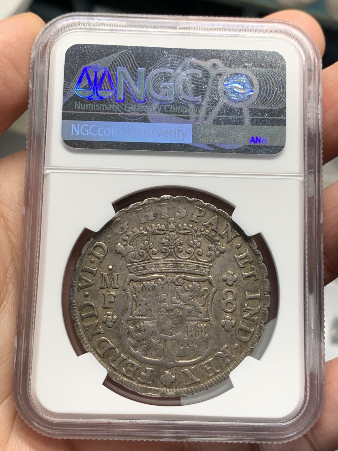 《竞宝斋》第135场-周日，周一连拍 (全场包邮) NGC-XFD 墨西哥1752年 8R地球银币 原味包浆 深打好状态