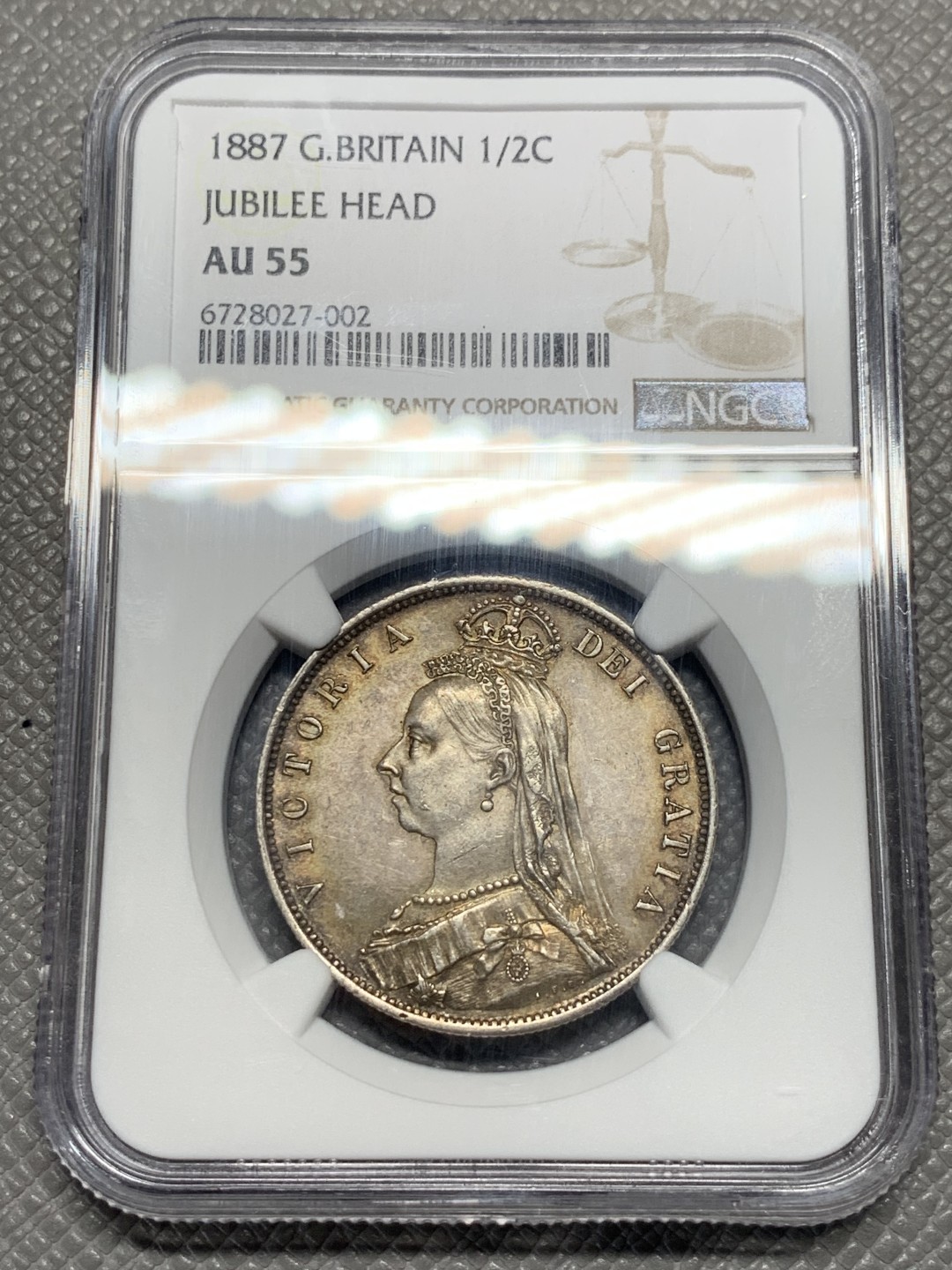 《竞宝斋》第135场-周日，周一连拍 (全场包邮) NGC AU55 1887英国维多利亚半克朗 双面原味带彩 状态不错