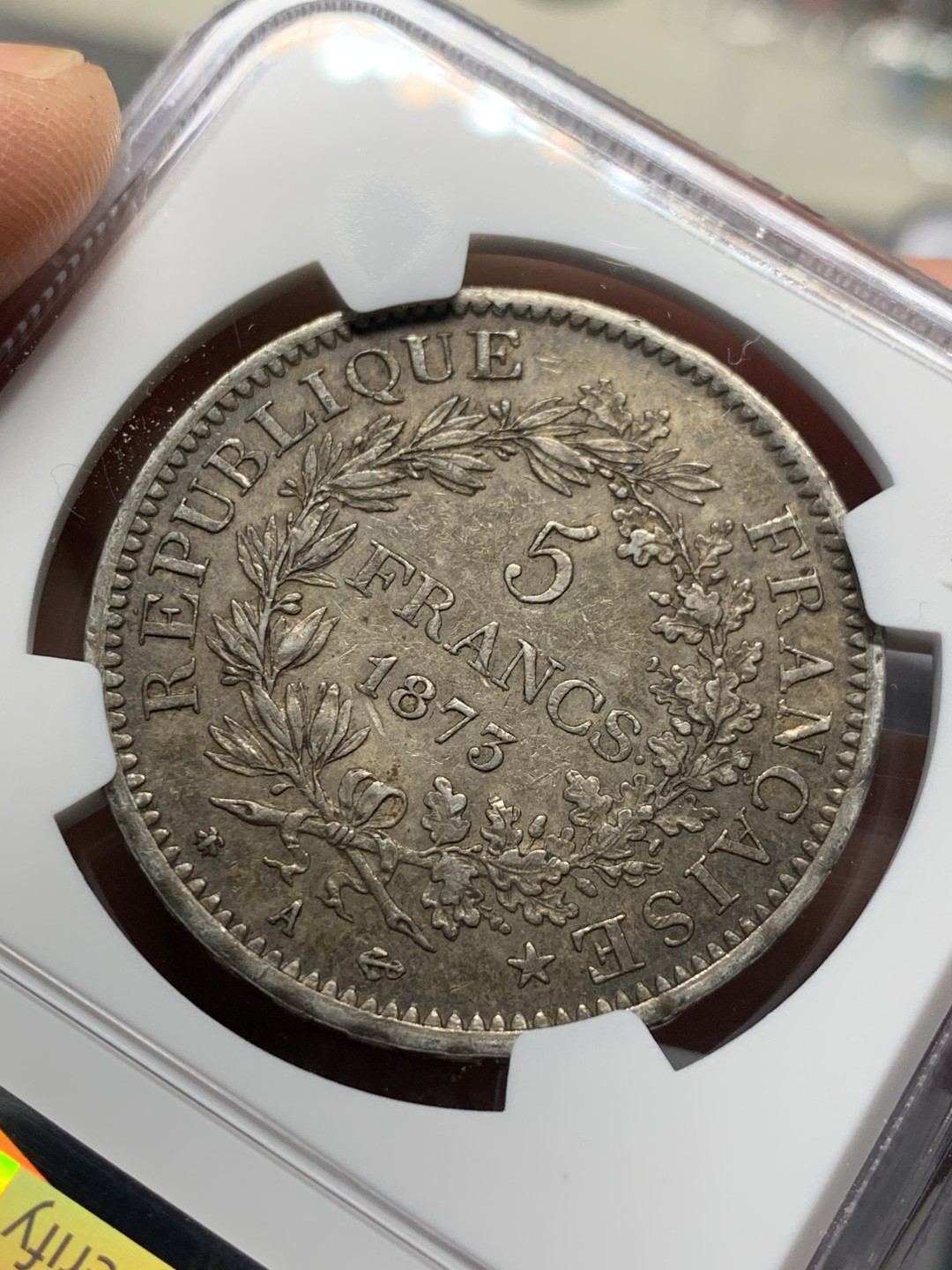 《竞宝斋》第135场-周日，周一连拍 (全场包邮) NGC AU55  法国 1873年 大力神 5法郎 大银币 深彩包浆 难得给分