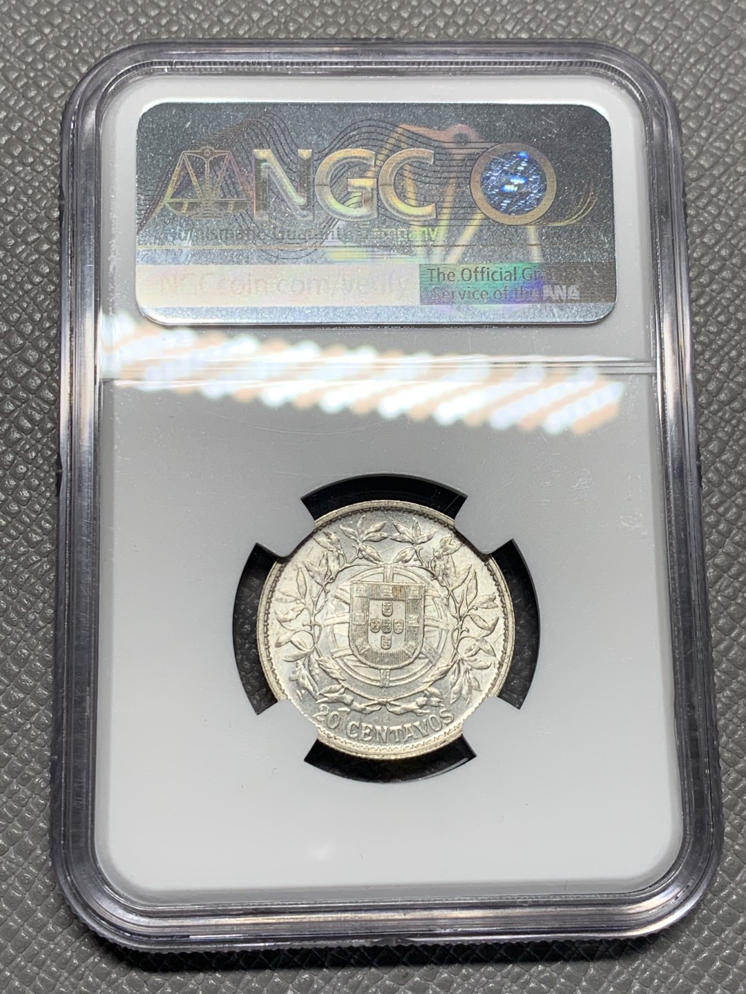 《竞宝斋》第135场-周日，周一连拍 (全场包邮) NGC-MS62 葡萄牙1916年 自由女神20分银币 顶级原光 系列里最稀少的面值