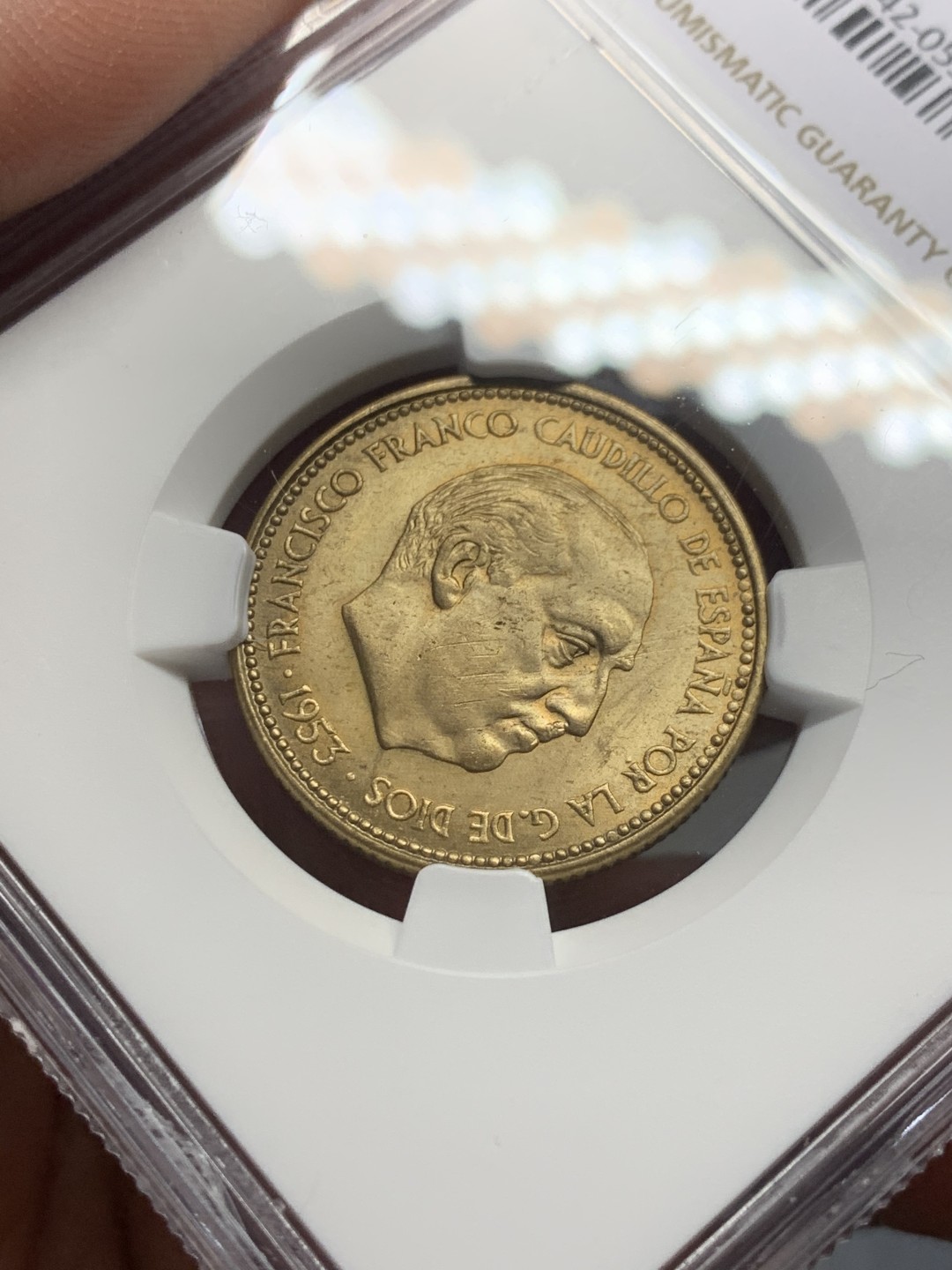 《竞宝斋》第135场-周日，周一连拍 (全场包邮) NGC-UNC 西班牙1953年 佛朗哥2.5比塞塔铜币 这奇葩面值就发行过这一次很少见