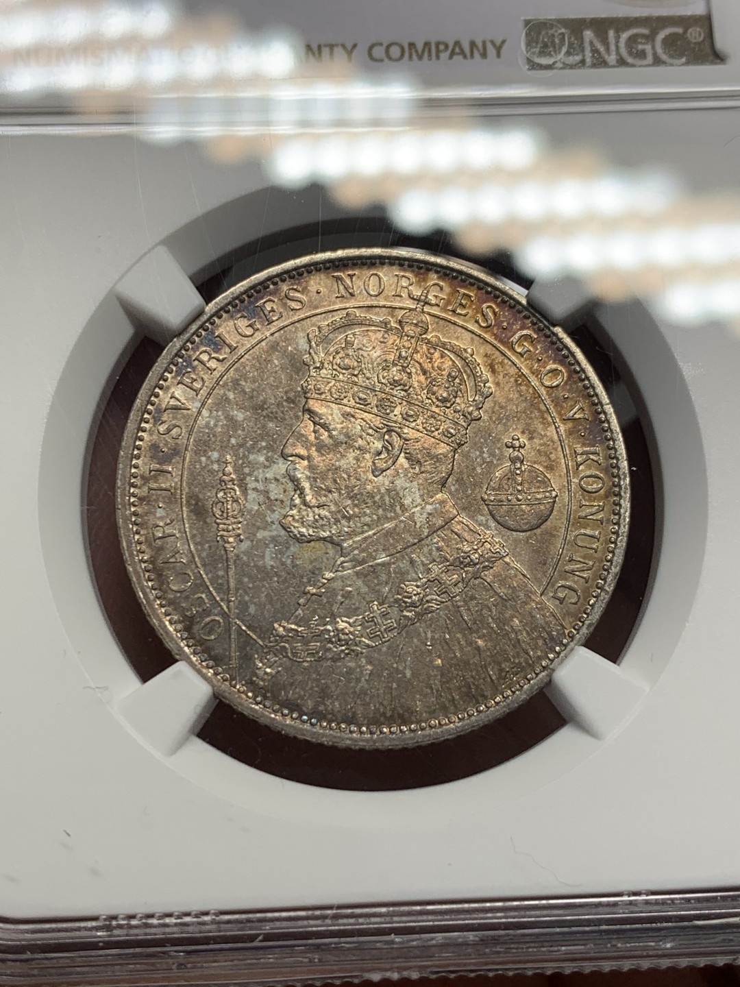 《竞宝斋》第135场-周日，周一连拍 (全场包邮) NGC-MS62 瑞典1897年 加冕登基 2克朗银币 淡彩