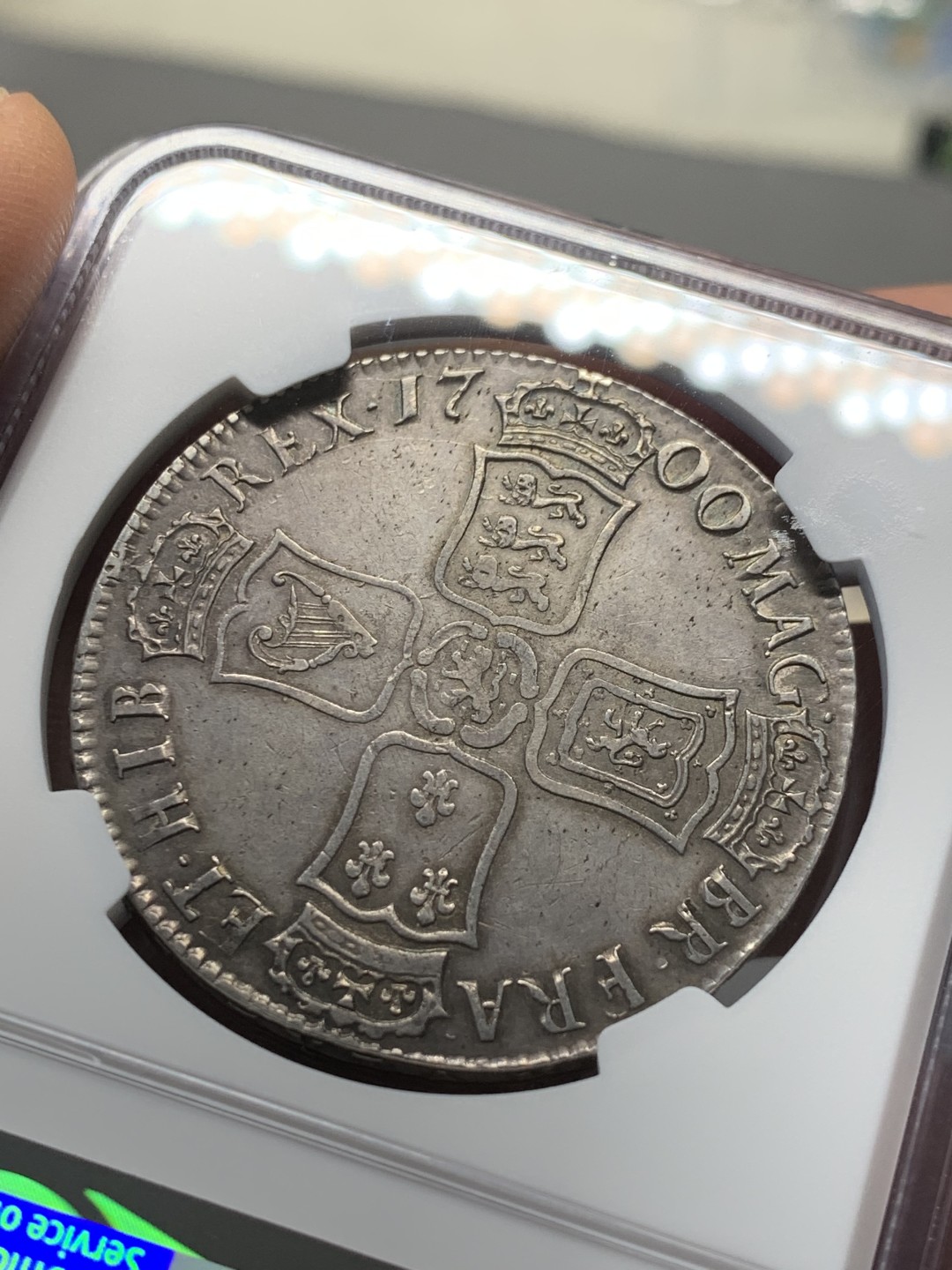 《竞宝斋》第135场-周日，周一连拍 (全场包邮) NGC-XF45 英国1700年 威廉三世1克朗大银币 原味三百年老包浆 非常漂亮