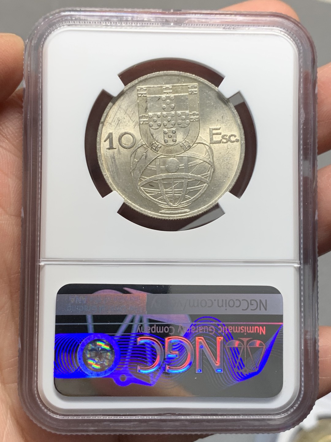 《竞宝斋》第135场-周日，周一连拍 (全场包邮) NGC-UNC 葡萄牙1954年 大帆船10埃斯库多银币 顶级原光好品