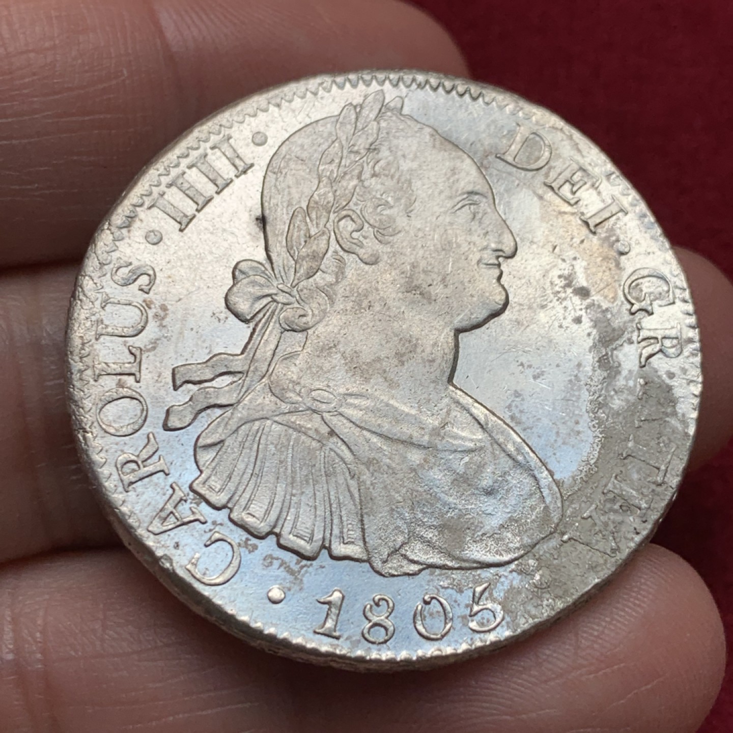 《竞宝斋》第135场-周日，周一连拍 (全场包邮) 墨西哥 1805年 卡四 双柱 8R 大银币 正反深打 墙砖清晰 难得品相