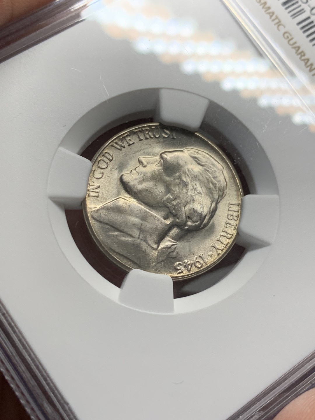 《竞宝斋》第135场-周日，周一连拍 (全场包邮) NGC-MS64 美国 1945年 杰弗逊战时5美分（含银版，仅1942-1945战时版含银）