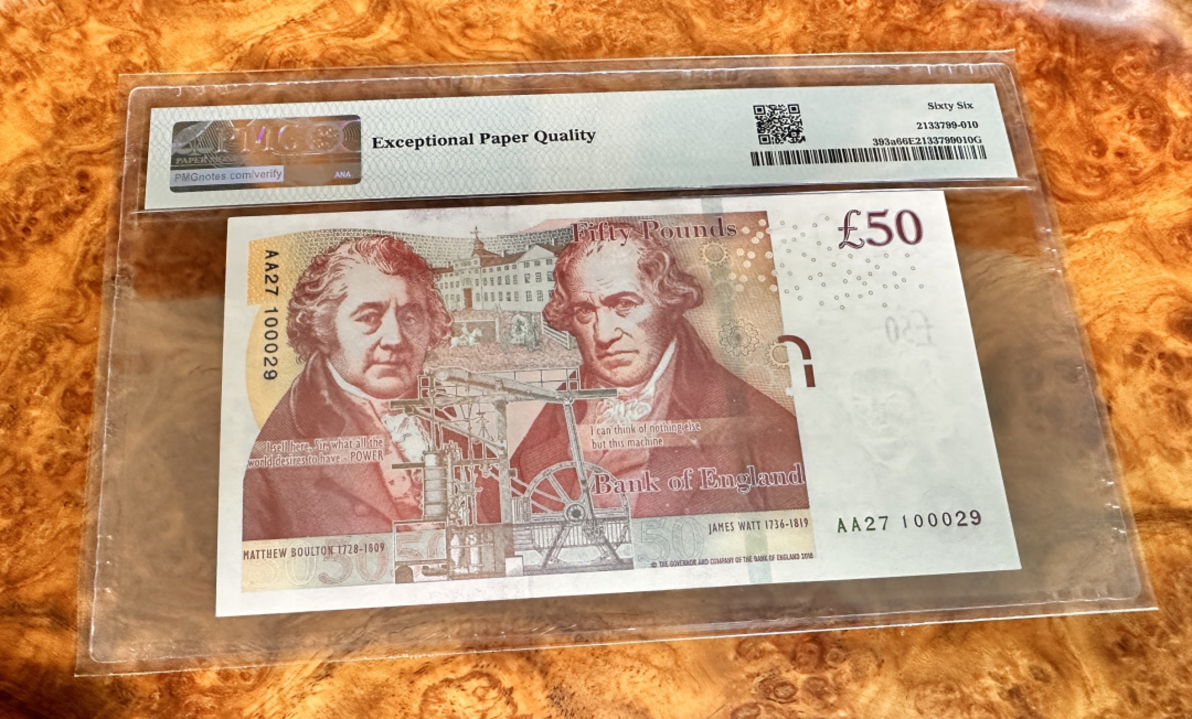 Chase Auction 第17期 - - 外钞、民国钞和人民币混合场！（临时有事，推迟到20号） 2010年英国E序列50镑，AA冠，PMG66！瓦特和博尔顿！