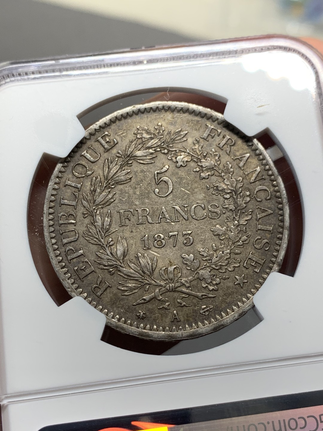 《竞宝斋》第135场-周日，周一连拍 (全场包邮) NGC AU55  法国 1873年 大力神 5法郎 大银币 深彩包浆 难得给分