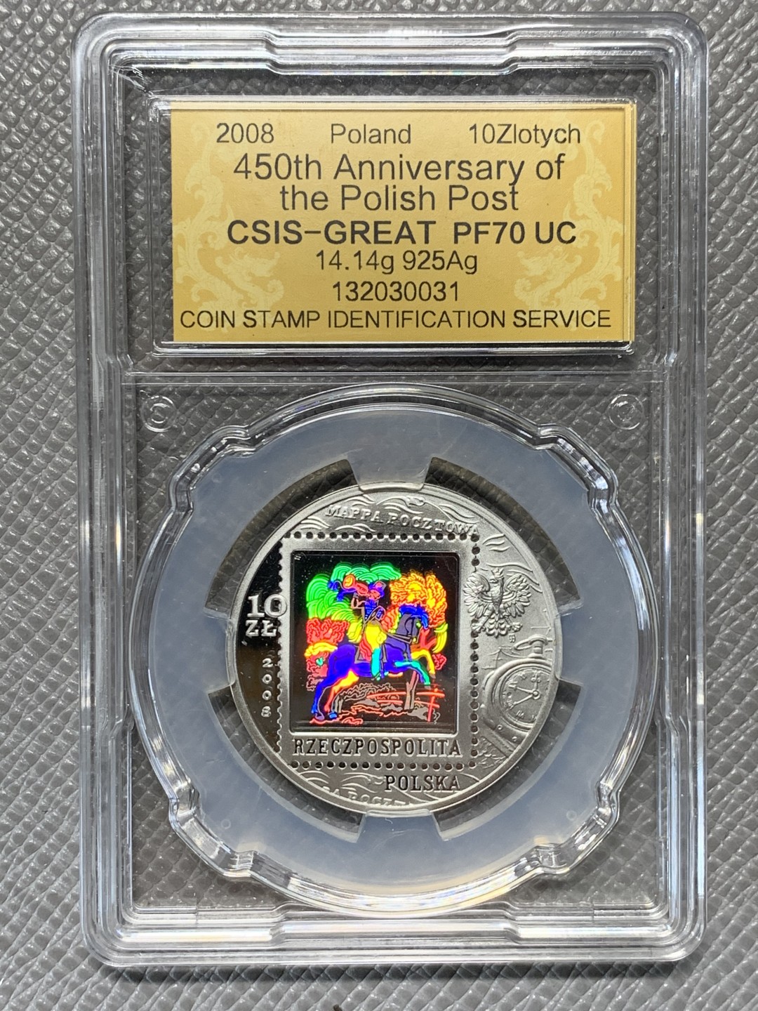 《竞宝斋》第135场-周日，周一连拍 (全场包邮) 信泰PF70UC 波兰2008年 10兹 幻彩银币