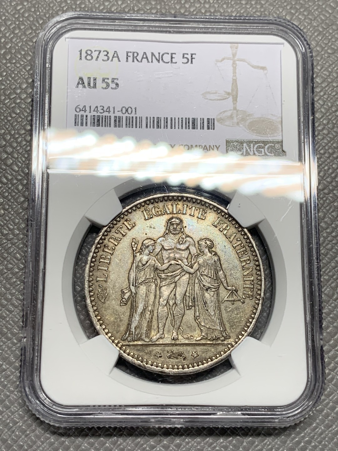 《竞宝斋》第135场-周日，周一连拍 (全场包邮) NGC AU55  法国 1873年 大力神 5法郎 大银币 深彩包浆 难得给分