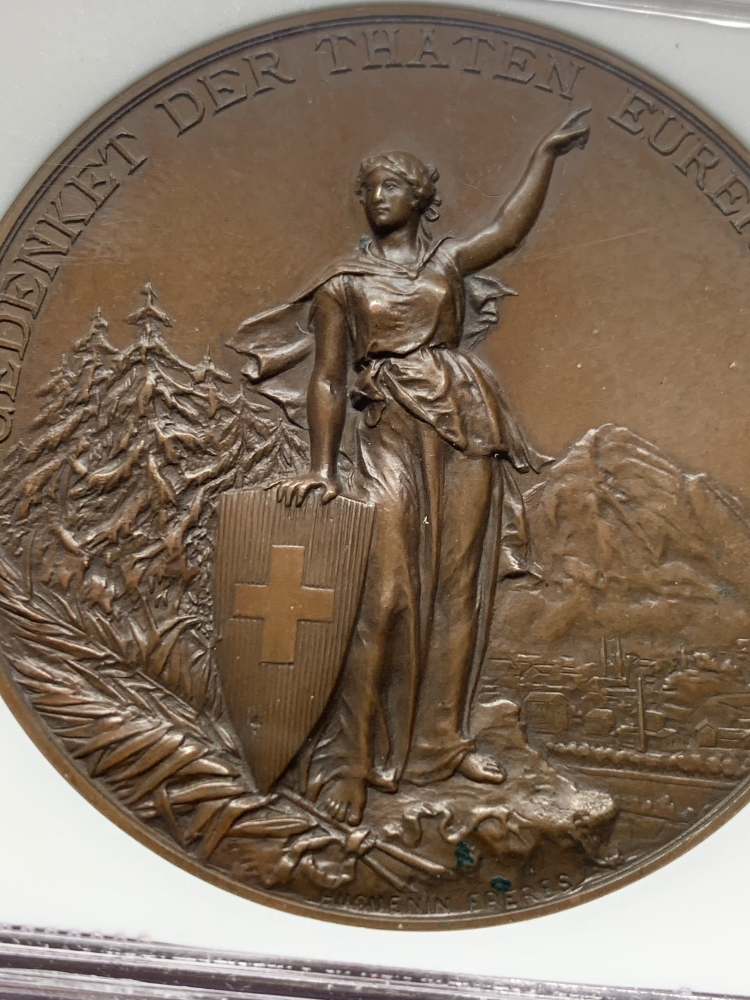 《竞宝斋》第135场-周日，周一连拍 (全场包邮) NGC MS63 瑞士 1892年 格拉鲁斯射击节 铜章 高点具在 巧克力包浆 品质可见