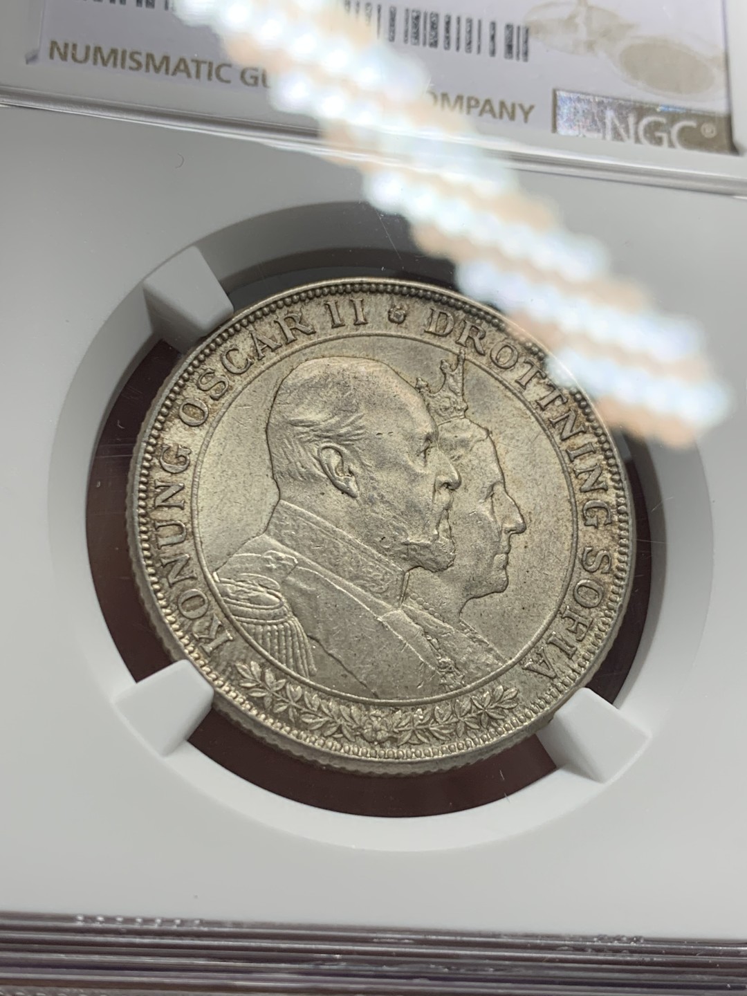 《竞宝斋》第135场-周日，周一连拍 (全场包邮) NGC MS64 瑞典1907 金婚2克朗银币