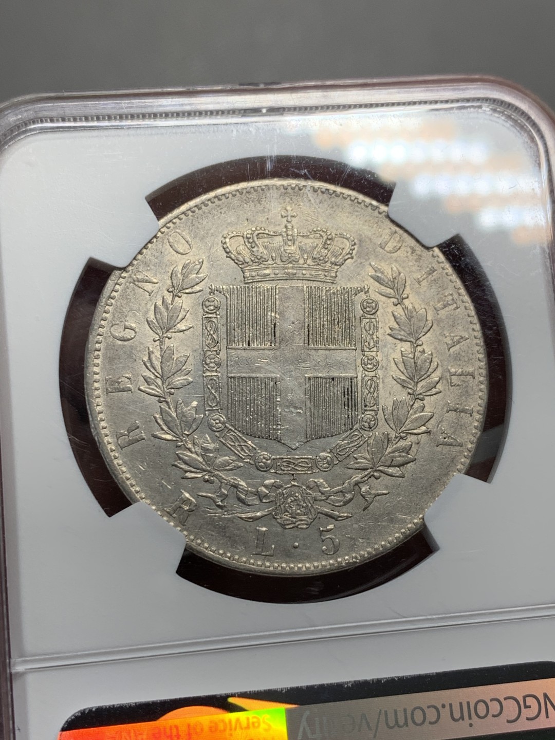 《竞宝斋》第135场-周日，周一连拍 (全场包邮) NGC-AU53 意大利 1876年 伊曼纽尔 5里拉 大银币