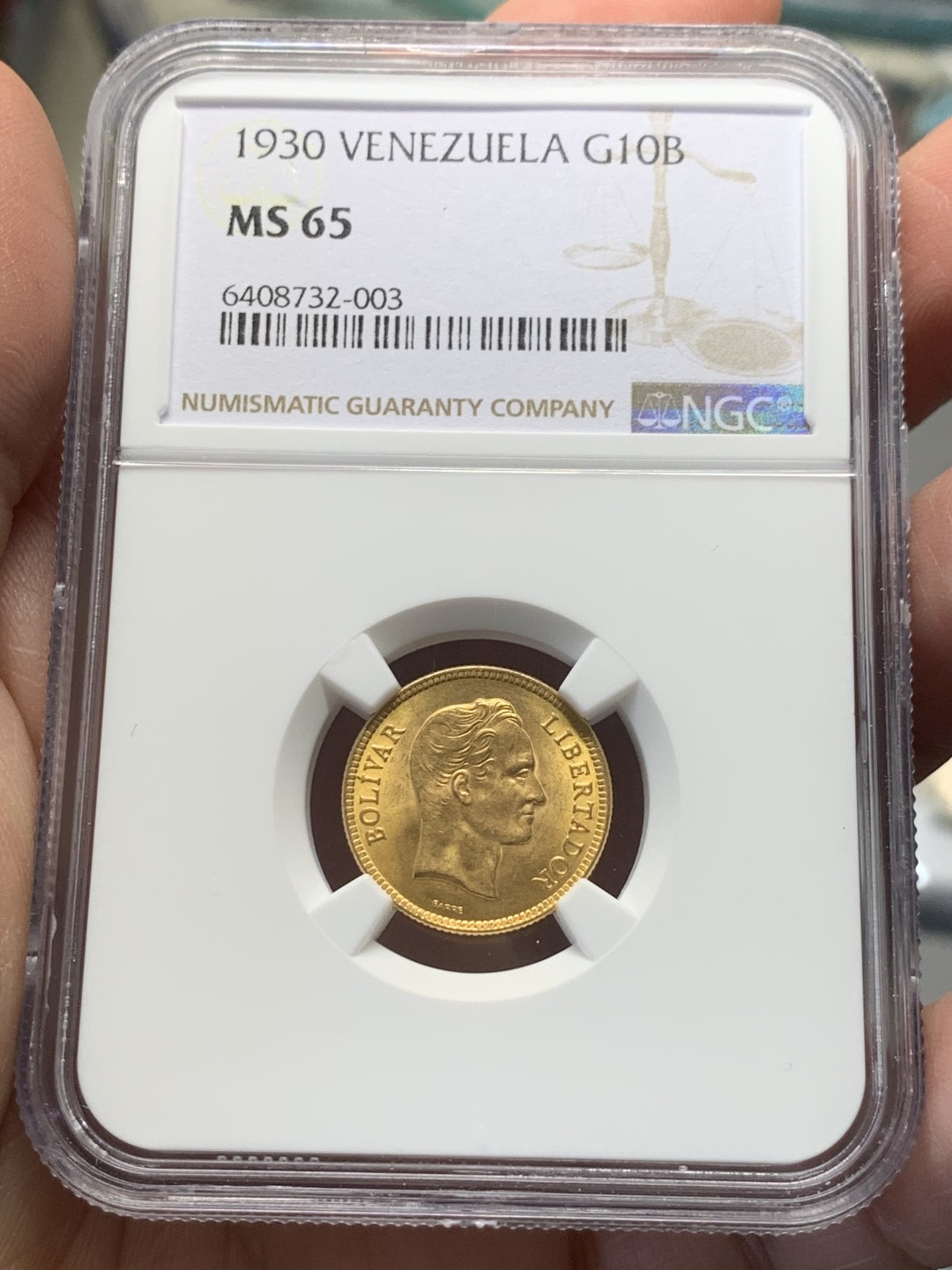 《竞宝斋》第135场-周日，周一连拍 (全场包邮) NGC-MS65 委内瑞拉1930年 10玻利瓦尔金币 这个分数可以秒杀一切了