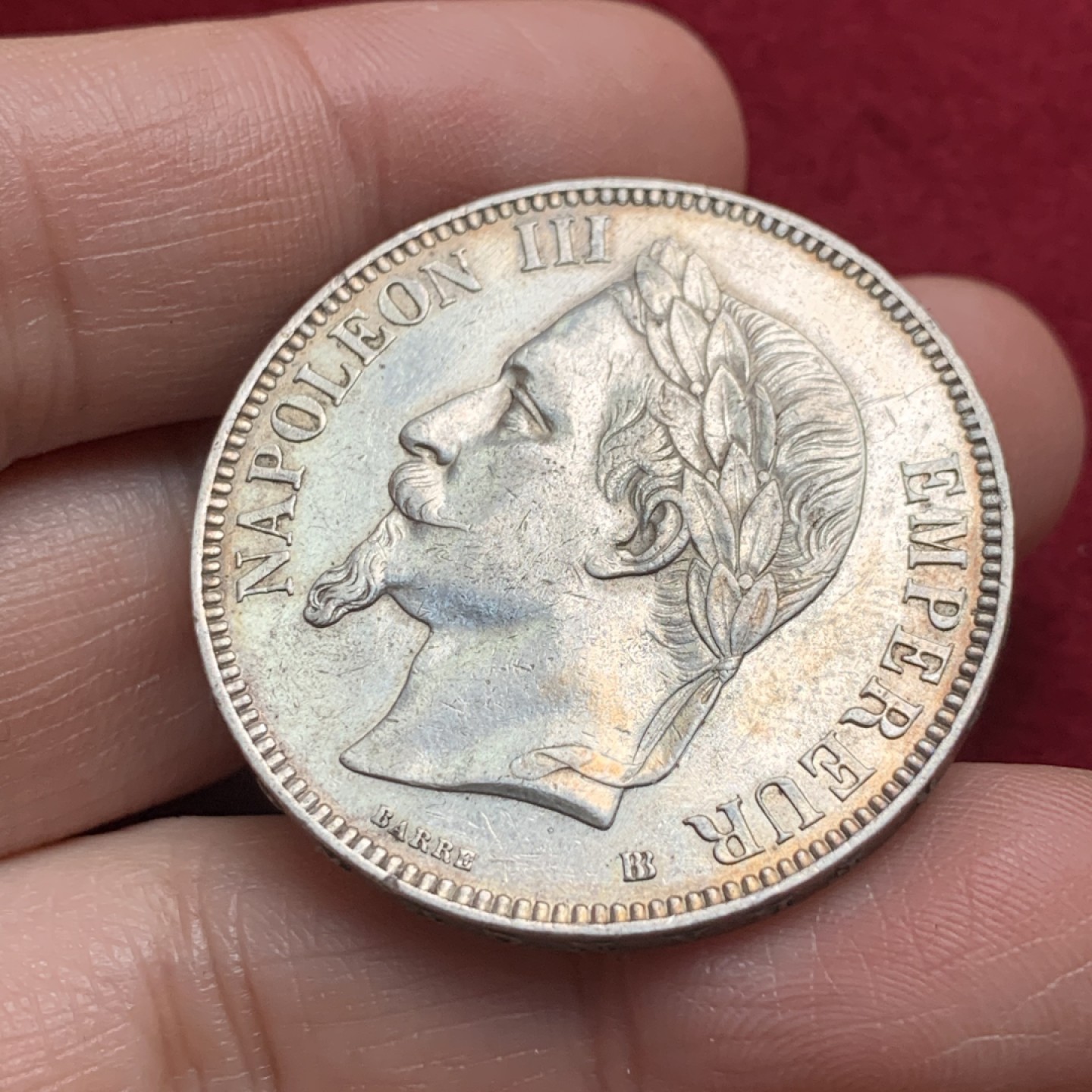 《竞宝斋》第135场-周日，周一连拍 (全场包邮) 法国 1867年 拿三 5法郎 大银币 正面好细节 背面深彩包浆 难得状态